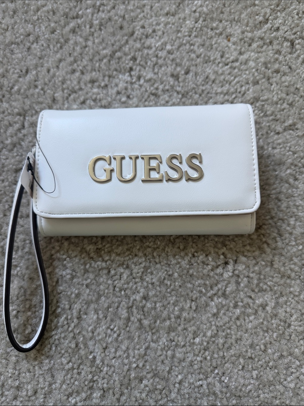 Guess White Wristlet Wallet with Silver Logo